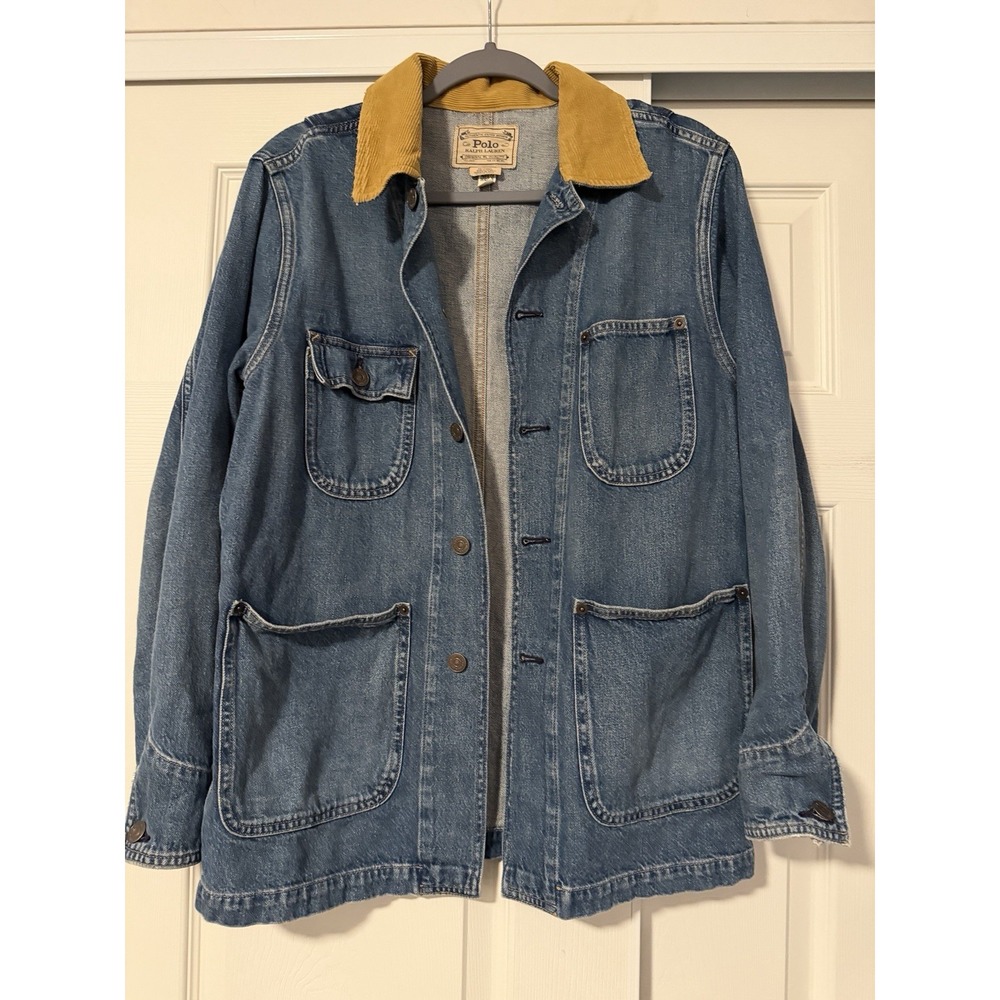 Polo Ralph Lauren Denim Chore  Work Jacket Corduroy Collar Retro Western